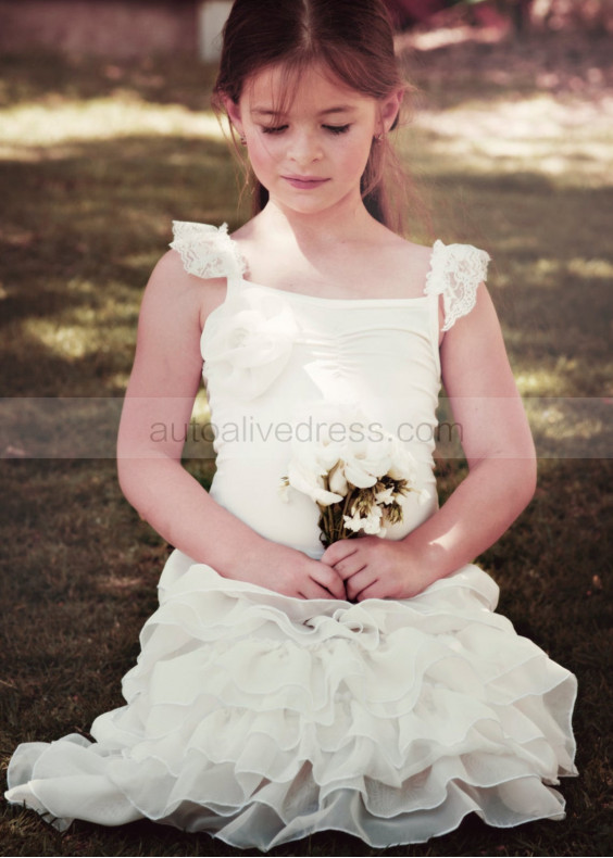 Ivory Chiffon Layered Ankle Length Boho Wedding Flower Girl Dress Ivory Chiffon Layered Ankle Length Boho Wedding Flower Girl Dress